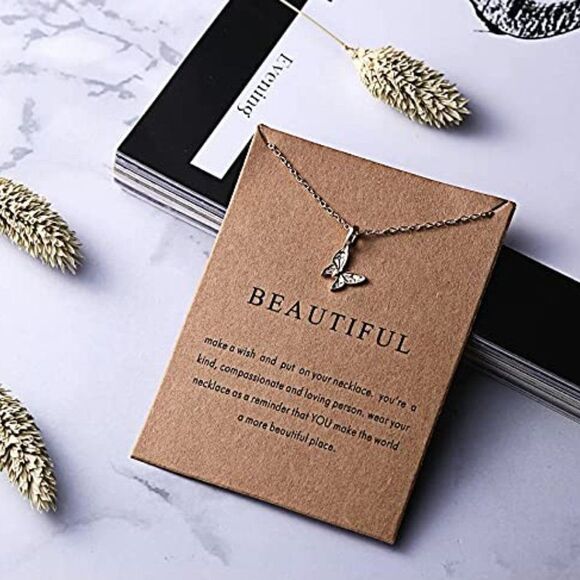 GOLD PLATED BEAUTIFUL BUTTERFLY PENDANT NECKLACE WITH INSPIRATIONAL CARD - Picture 4 of 5